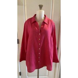 Sigrid Olsen 100% Linen Pink Button‎ Up Women's Size 2X Spring Resort Beachy